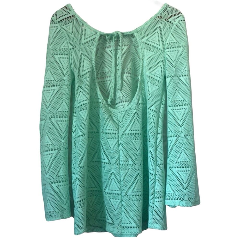 Lagaci Swim Cover Up Womens L Mint Green Lace Mesh Long Sleeve Beach Coastal - Picture 5 of 7